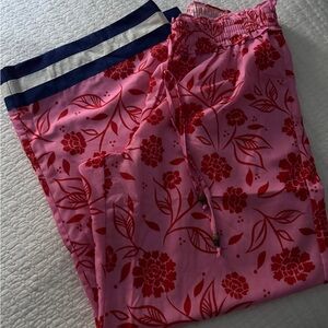 Pink Floral Pant with Navy Stripe